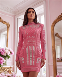 Pink Pearl & Silver Sequin Embellished Long-Sleeve Mini Dress