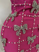 Hot Pink Pearl & Crystal Bow Mini Dress