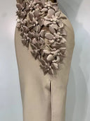 Floral Appliqué Halter Bandage Midi Dress