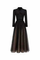 Polo Collar Knitted Mesh Dress Set
