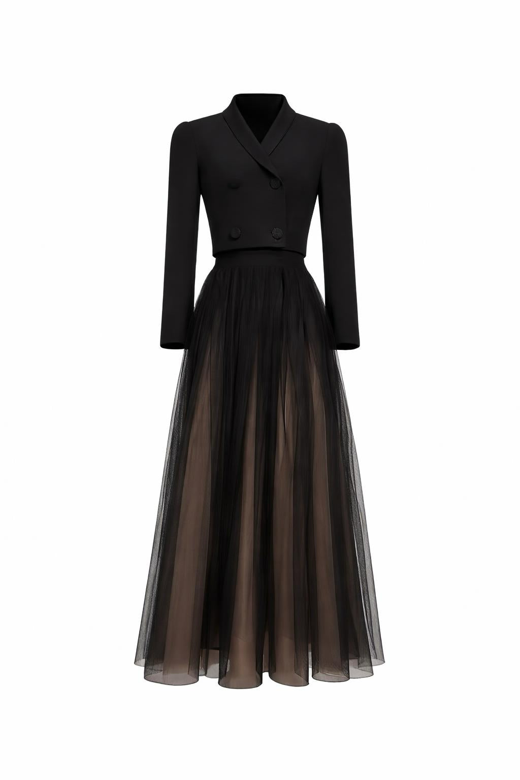 Polo Collar Knitted Mesh Dress Set