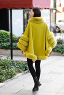 Fox Fur Cashmere Poncho in khaki
