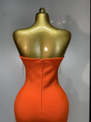 Orange Crystal Fringe Bandage Midi Dress