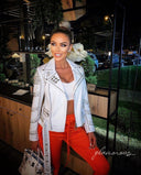 Genuine Leather Biker Jacket in white with studs