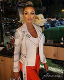 Genuine Leather Biker Jacket in white with studs