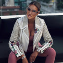 Genuine Leather Embroidered Biker Jacket in white