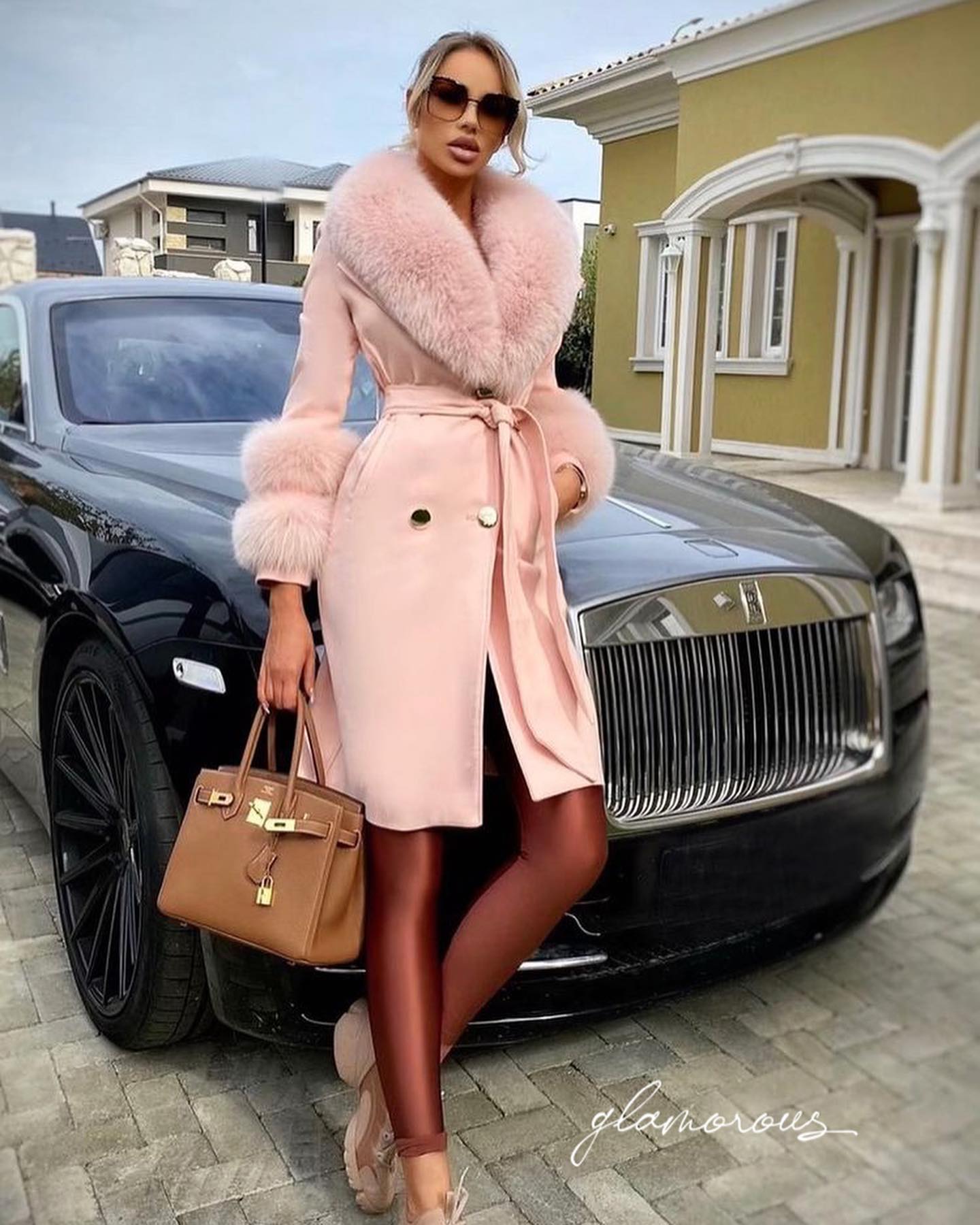 Fox Fur Cashmere Coat in light pink