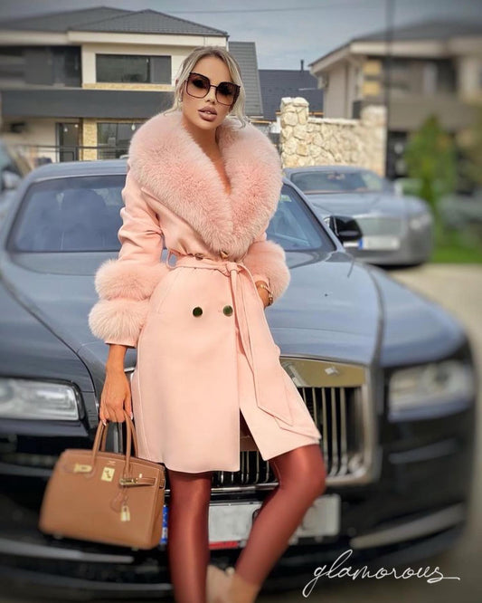 ABRIGO DE CASHMERE DE PELO DE ZORRO EN ROSA CLARO