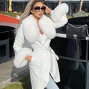 Fox Fur Genuine Leather Coat in white