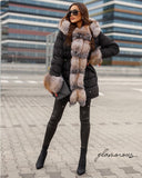 Fox Fur Trim Long Down Jacket in black