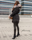 Fox Fur Trim Long Down Jacket in black