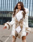 Fox Fur Trim Long Down Jacket in white