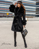 Fox Fur Alkantara Coat in black with belt
