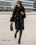 Fox Fur Alkantara Coat in black with belt