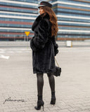 Fox Fur Alkantara Coat in black with belt