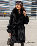 Fox Fur Alkantara Coat in black with belt