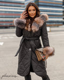 Fox Fur Trim Puffer Jacket in black