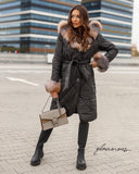 Fox Fur Trim Puffer Jacket in black