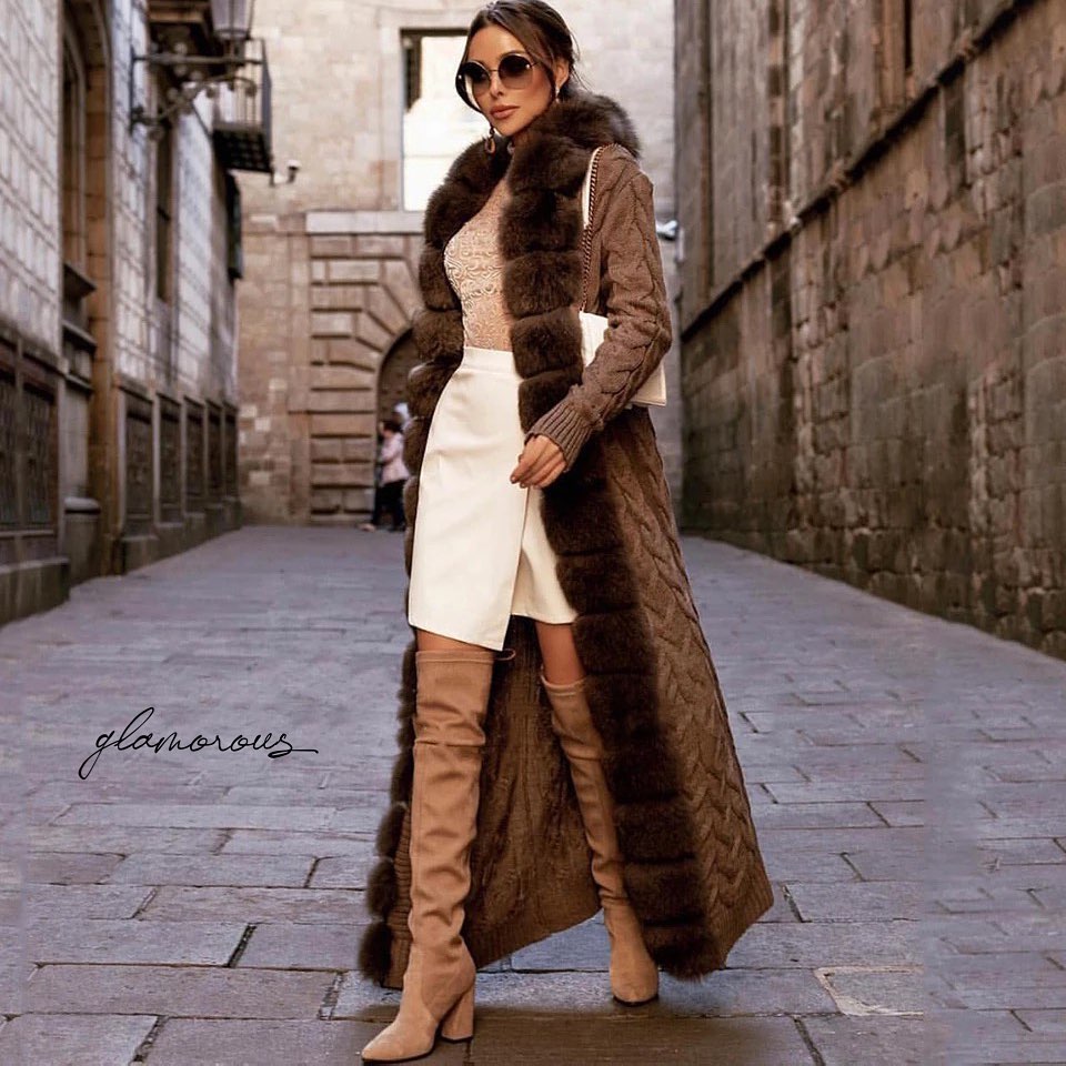 Fox Fur Cashmere/Knit Cardigan in brown