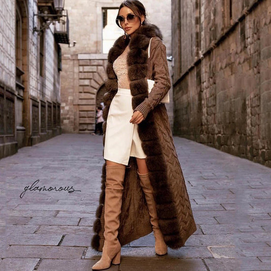 CÁRDIGAN DE PUNTO/CASHMERE DE PIEL DE ZORRO EN MARRÓN