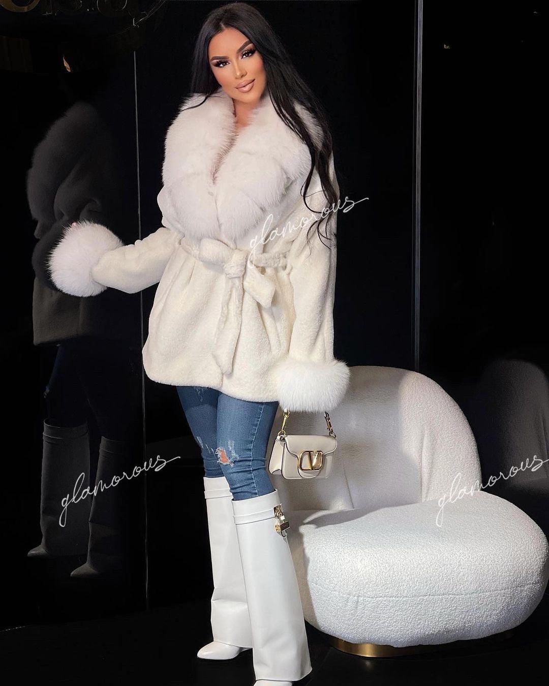 CHAQUETA DE ALCÁNTARA DE PELO DE ZORRO EN BLANCO