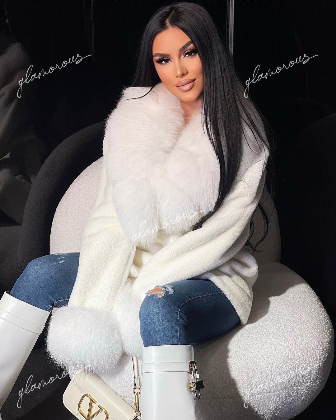 CHAQUETA DE ALCÁNTARA DE PELO DE ZORRO EN BLANCO