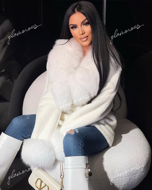 CHAQUETA DE ALCÁNTARA DE PELO DE ZORRO EN BLANCO