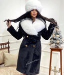Fox Fur Alkantara Coat in white/black collar