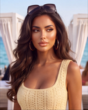 Butter Yellow Crochet-Knit Fit & Flare Mini Dress with Crystal Studs