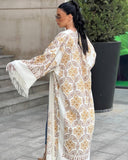 Abaya in lana ricamata in bianco
