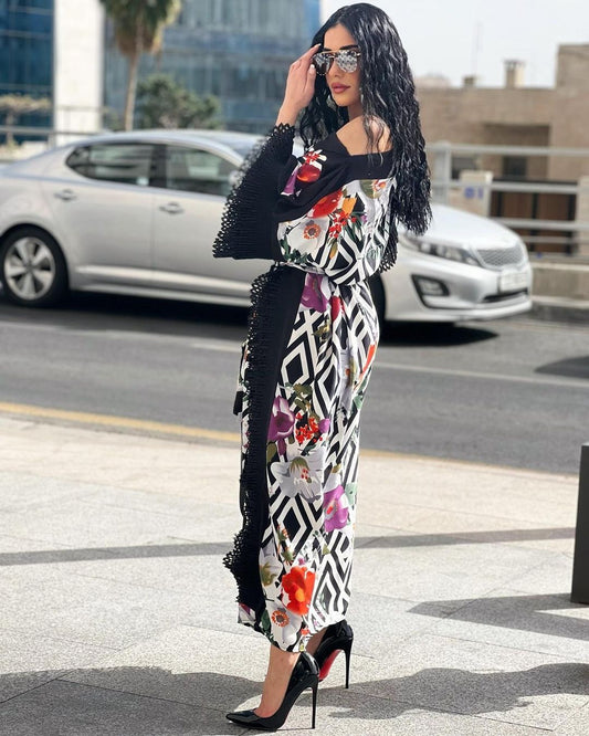 Vestido de seda en blanco y negro