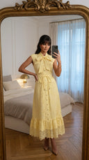Pastel Yellow Bow Lace Midi Dress