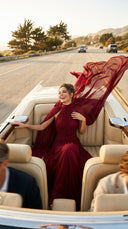 Burgundy Cape Evening Gown