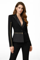 Stylish Striped Patchwork Notched Slim Blazer with Single Button