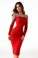 Rhinestone Beaded Midi Dress