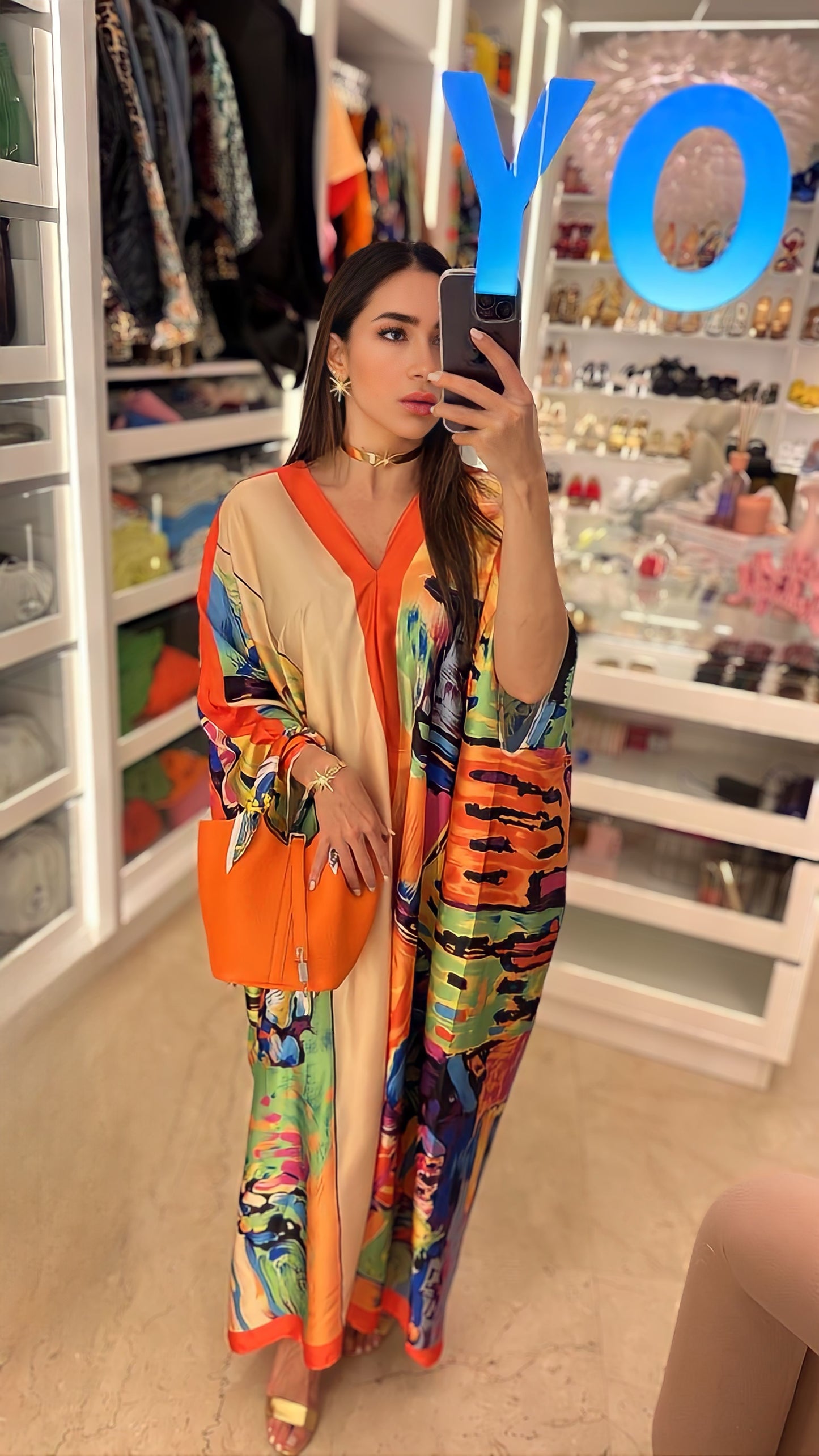 Caftán de Seda en Naranja