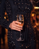 Black Beaded & Sequin Embellished Long-Sleeve Mini Dress