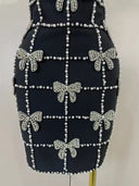 Black Pearl & Crystal Bow Mini Dress