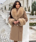 Fox Fur Cashmere Coat in camel