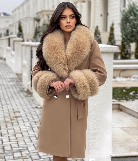 CAPPOTTO IN CASHMERE IN PELLICCIA DI VOLPE IN CAMMELLO