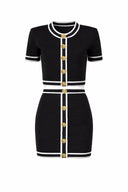 Three-Color Knitted Flower Knot Cardigan & Skirt Set