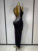 Embellished Open-Back Bandage Midi Dress