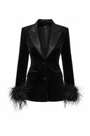 Feather Trim Velvet Blazer