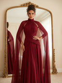 Burgundy Cape Evening Gown