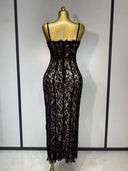 Midnight Lace Bandage Midi Dress