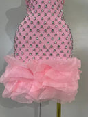 Pink Crystal Halter Bandage Mini Dress