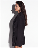 Black Oversized Corset Lace-Up Blazer with Peak Lapels