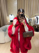 Fox Fur Cashmere Poncho in red