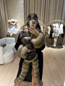 Real Fox Fur with Alkantara Coat in black