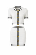 Three-Color Knitted Flower Knot Cardigan & Skirt Set